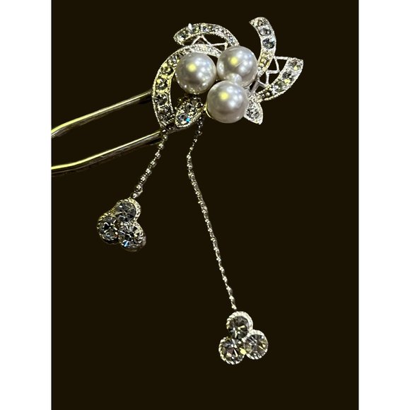 Silver Tone Hair Pin Hair Jewelry Rhinestones Faux Pearls Dangles Bride Wedding main image 4